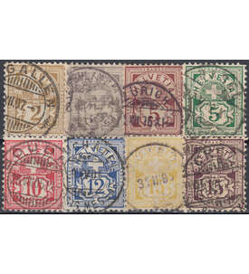 Schweiz Nr. 50-57 gestempelt Kreuz ber Wertschild 1882 Faserpapier