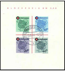 Französische Zone Württemberg Block 1 Rotes Kreuz gestempelt