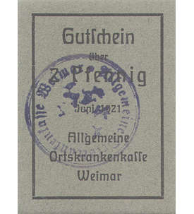 Gutschein über 2 Pfennig Juni 1921. AOK Weimar