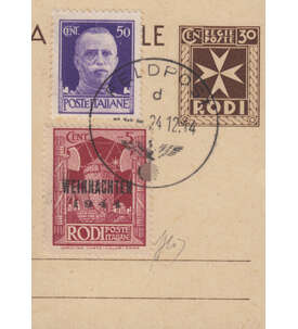 Deutsches Reich Feldpost Nr. 12 auf Kartenabschnitt Inselpost Rhodos