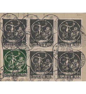 Deutsches Reich Nr. 138 (6x) und Nr. 137 (1x) auf Paketkarte