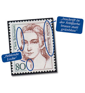 BRD Bund  Nr. 1305 I postfrisch      Plattenfehler Fehlende Locke 80 Pfg. Clara Schumann