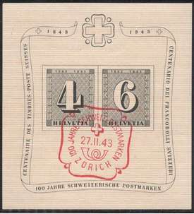 Schweiz Block 8 gestempelt 100 Jahre Briefmarken 1943