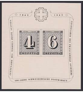 Schweiz Block 8  postfrisch ** 100 Jahre Briefmarken 1943
