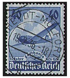 Deutsches Reich Nr. 603 gestempelt 10 Jahre Lufthansa