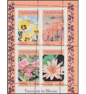 Block - Verzhnung postfrisch Tansania-Blumen
