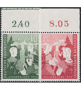 BRD Nr. 153-154 postfrisch  Jugendmarken 1952  Oberrandsatz