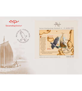 Island Block 32 Ersttagsbrief Briefmarkenausstellung NORDIA 2003 Vogel Schiff