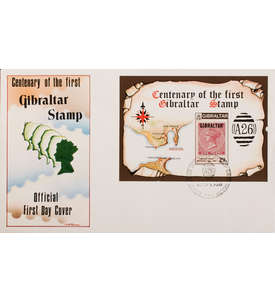 Gibraltar Block 9 FDC Ersttagsbrief 100 Jahre Briefmarken/Marke auf Marke