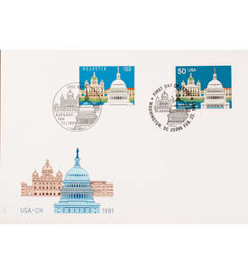 Schweiz Nr. 1442 FDC Ersttagsbrief Schweiz-USA mit USA Nr. 2120 Kapitol