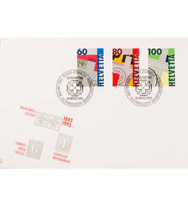 Schweiz Nr. 1496-1498 FDC Ersttagsbrief 150 Jahre Briefmarken