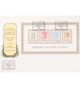 Malta Block 8 FDC Ersttagsbrief 100 Jahre Post Marke auf Marke