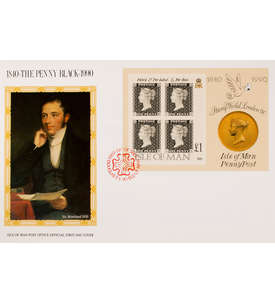 Insel Man Block 12 FDC Ersttagsbrief 150 Jahre Briefmarken Marke auf Marke