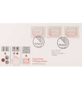 Grobritannien ATM Nr. 1 FDC Ersttagsbrief 3,5/12,5/16 P.