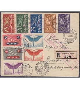 Schweiz Nr. 179-184+189-191 auf Flugpostbeleg