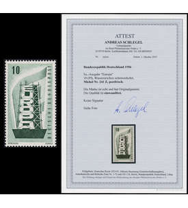BRD Bund Nr. 241 Z Europa 1956 mit seitenverkehrtem Wasserzeichen Fotoattest