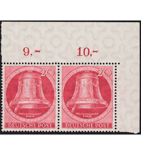 Berlin - Quetschfalte 20 Pfennig - Marke (Nr. 77) postfrisches Eckrandpaar