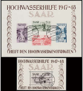 Saar Block 1+2 gestempelt, geprft + signiert Hochwasserhilfe 1948