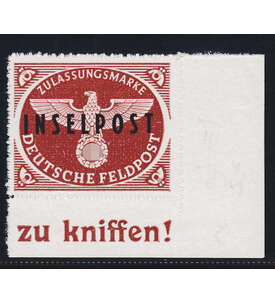 Deutsches Reich Feldpost Nr. 9 postfrisch Eckrandstck Inselpost Rhodos