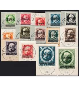 Saar Nr.18-31 auf Briefstcken Bayern mit Aufdruck Sarre geprft und signiert