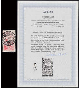 Schweiz Nr. III gestempelt mit Attest Pro Juventute 1912