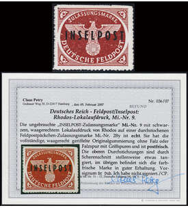 Deutsches Reich Feldpost Nr. 9 postfrisch, geprüft + signiert mit Fotobefund
