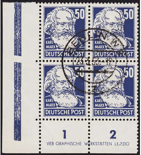 DDR Nr 337 c XI DZ 1 R 1-2 gestempelt im 4er-Block