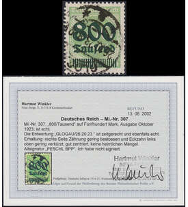 Deutsches Reich Nr. 307 gestempelt geprft, signiert und Farbfotobefund