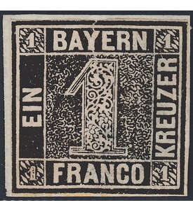 Bayern Einser Nr. 1 ungestempelt, geprft und signiert