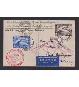 Dt. Reich Sdamerika-Fahrt Nr. 438-439 auf Luftpost-Karte mit Zeppelin-Abstempelungen