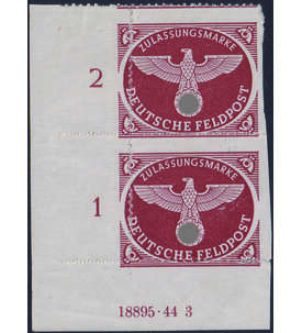 Dt. Reich - Feldpost Zulassungsmarke Nr. 2 mit verschobenem Durchstich
