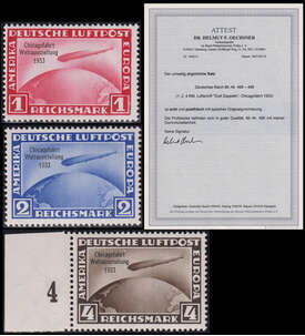 Dt. Reich Chicago-Fahrt Nr. 496-498 postfrisch mit Farbfotoattest