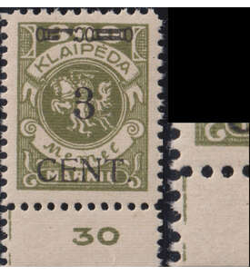 Memel - Plattenfehler Nr. 179 PF I postfrisch linker Zierbalken ausgebrochen