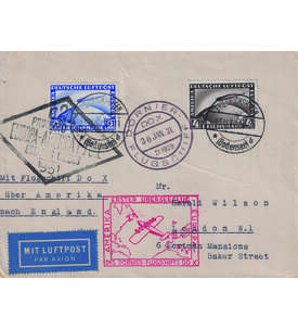 Deutsches Reich Zeppelin Nr. 423-424 gestempelt auf Luftpost-Beleg