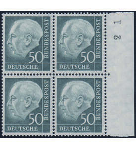 BRD Heuss 50 Pfennig Nr. 189 im postfrischen 4er- Block mit Seitenrand
