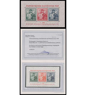 Alliierte Besetzung Block 1 c postfrisch mit Farbfotobefund Schlegel Hannover-Messe 1949