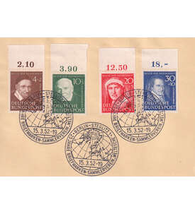 BRD Wohlfahrt 1951 Nr. 143-146 vom Oberrand auf Stempelvorlagekarte