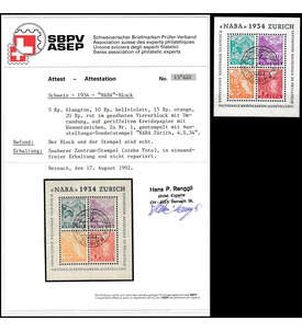 Schweiz - Block 1 gestempelt mit Ausstellungs-Sonderstempel sowie Farbfotoattest