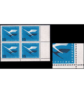 BRD-Plattenfehler Nr. 207 III postfrischer Viererblock Lufthanse 1955