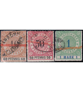 Wrttemberg Telegrphenmarken Nr. 5, 6 und 8 von 1875 mit typischer Entwertung