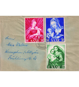 Saar Ersttagsbrief Nr. 351-353 auf Brief mit Ersttagsstempel Madonnen
