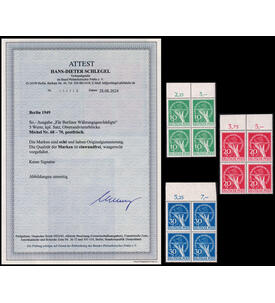 Berlin Nr. 68-70 Viererblock postfrisch vom Oberrand mit Farbfotoattest Schlegel