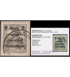 Marienwerder Aufdruckwert Nr. 23 A gestempelt auf Briefst�ck mit Echtheitsbefund