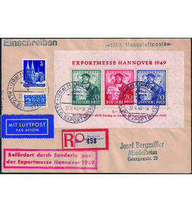 Alliierte Besetzung - Block 1 gelaufenem Einschreibebrief Hannover-Messeblock