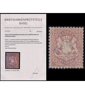 Bayern Nr. 26 X gestempelt mit Farbfotoattest 12 Kreuzer Staatswappen