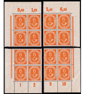 BRD Posthorn Z-Wasserzeichen Nr 126 postfrisch Viererbl�cke aus allen 4 Bogenecken