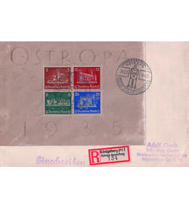 Deutsches Reich OSTROPA 1935 Block 3 auf Einschreibe-Brief mit Ostropa-Sonderstempel