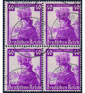 Dt. Reich Volkstrachten Nr. 597 rundgestempelter Viererblock