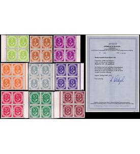 BRD Posthorn Viererblocks Nr. 123-131 postfrisch Farbfotoattest Schlegel