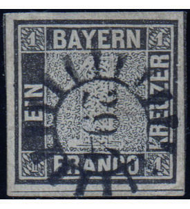 Der Bayern Einser Nr. 1 mit Mhlradstempel 294 geprft und signiert